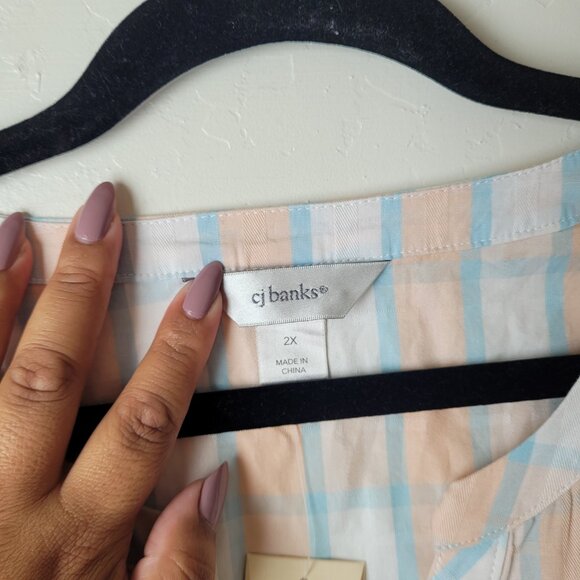 CJ Banks Plaid V-Neck Popover Blouse - Picture 8 of 10